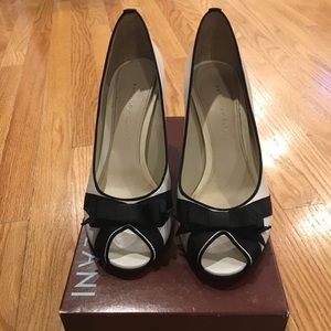 Antonio Melani Black and White Peep Toe Pumps